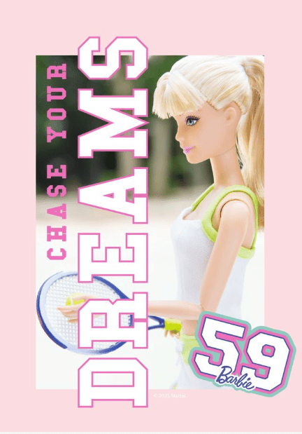Barbie Chase Your Dreams 59 Varsity Retro Tennis Print,frame