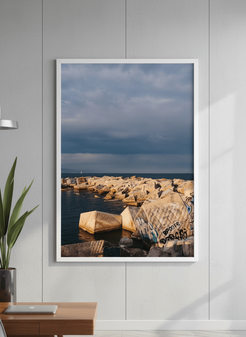 Contemporary wall art featured in a bright modern office workspace