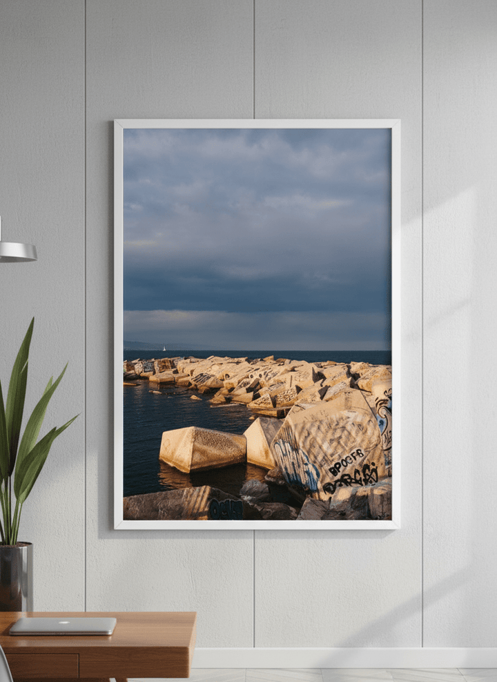 Contemporary wall art featured in a bright modern office workspace
