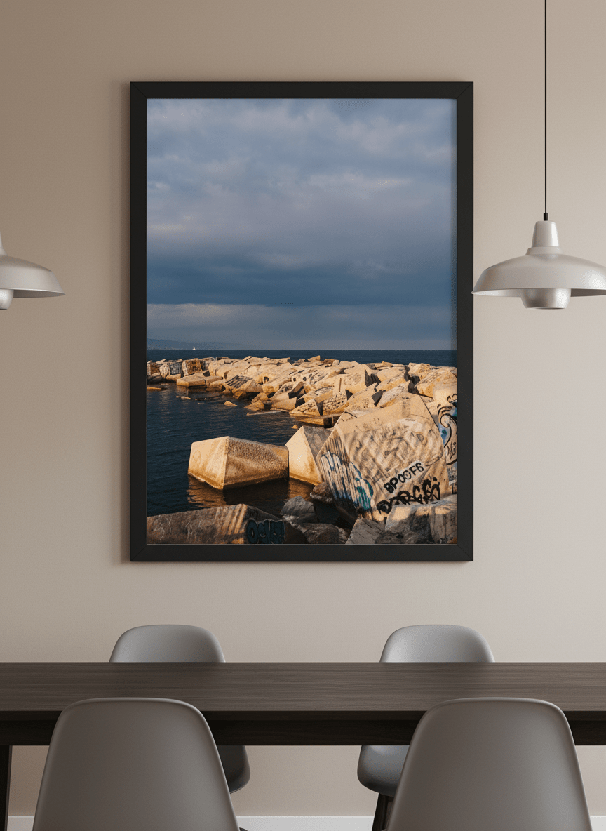 Wall art styled above a dining table in a contemporary home