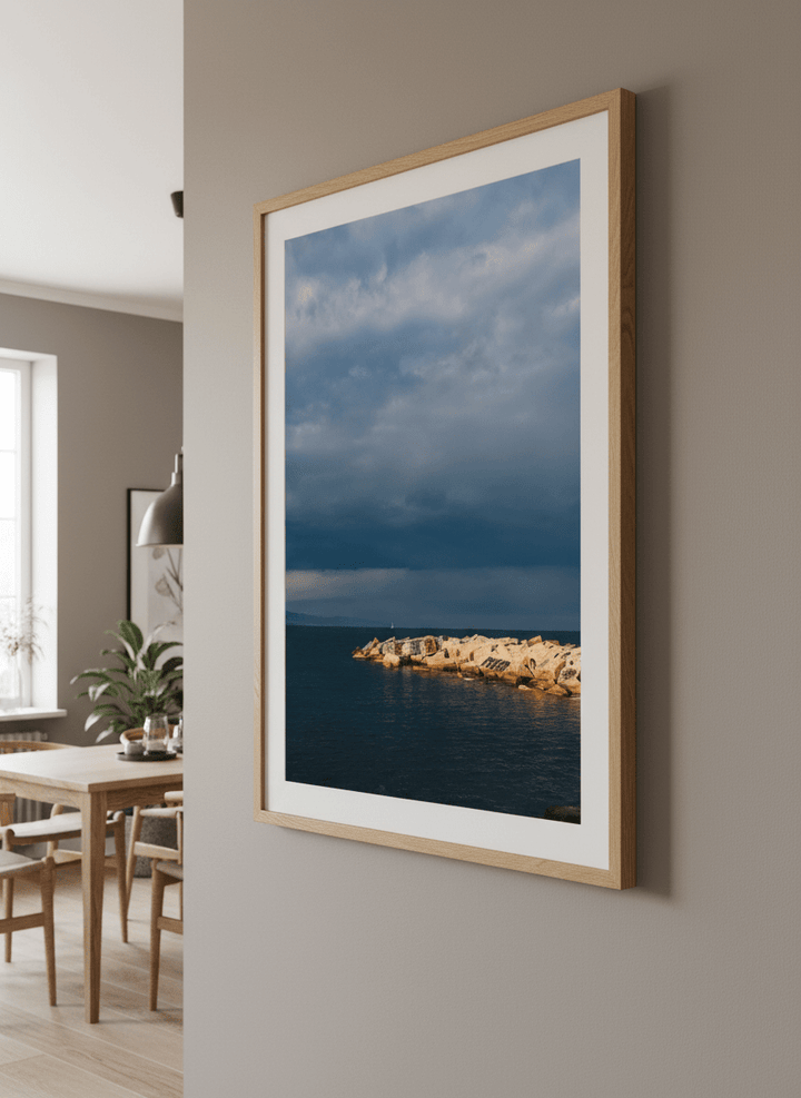Wall art styled above a dining table in a contemporary home