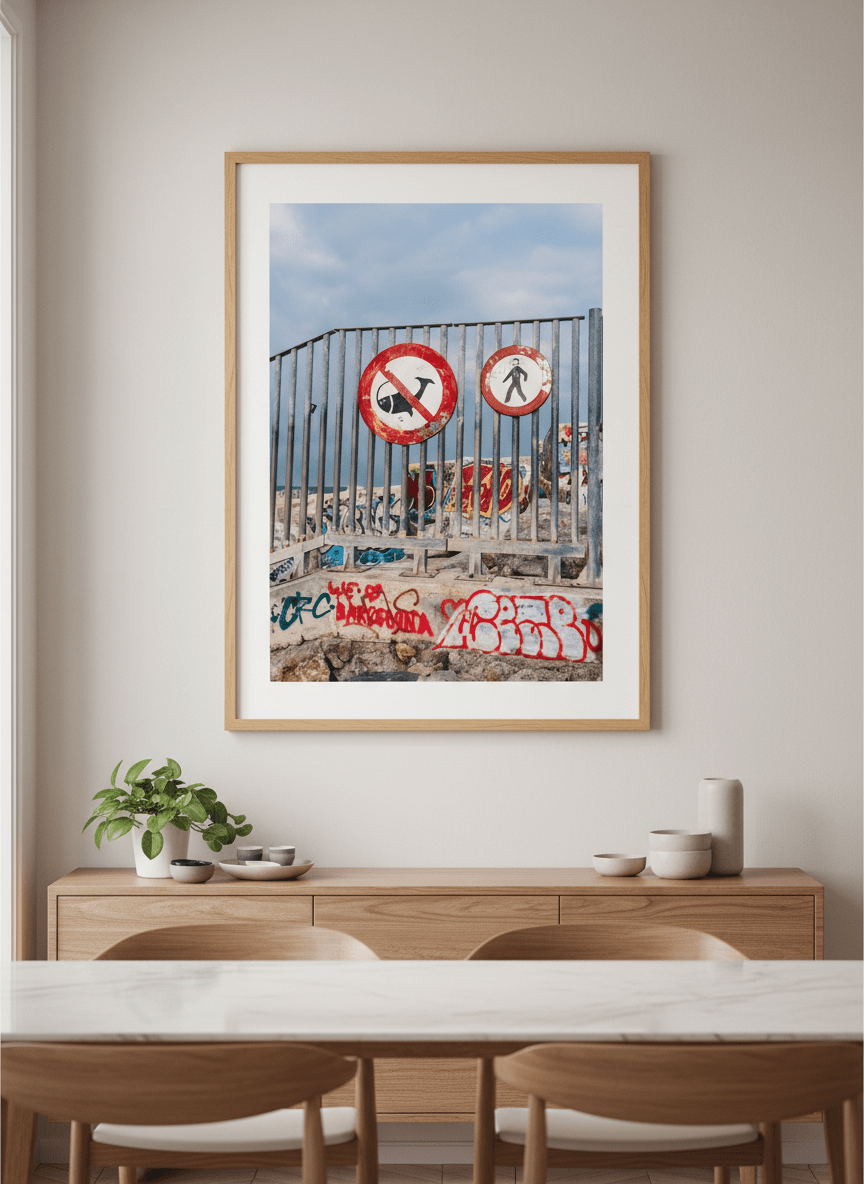 Wall art styled above a dining table in a contemporary home