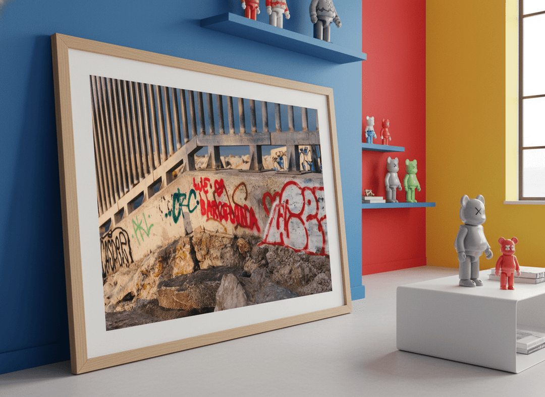 Bold wall art styled in a colourful, eclectic modern home