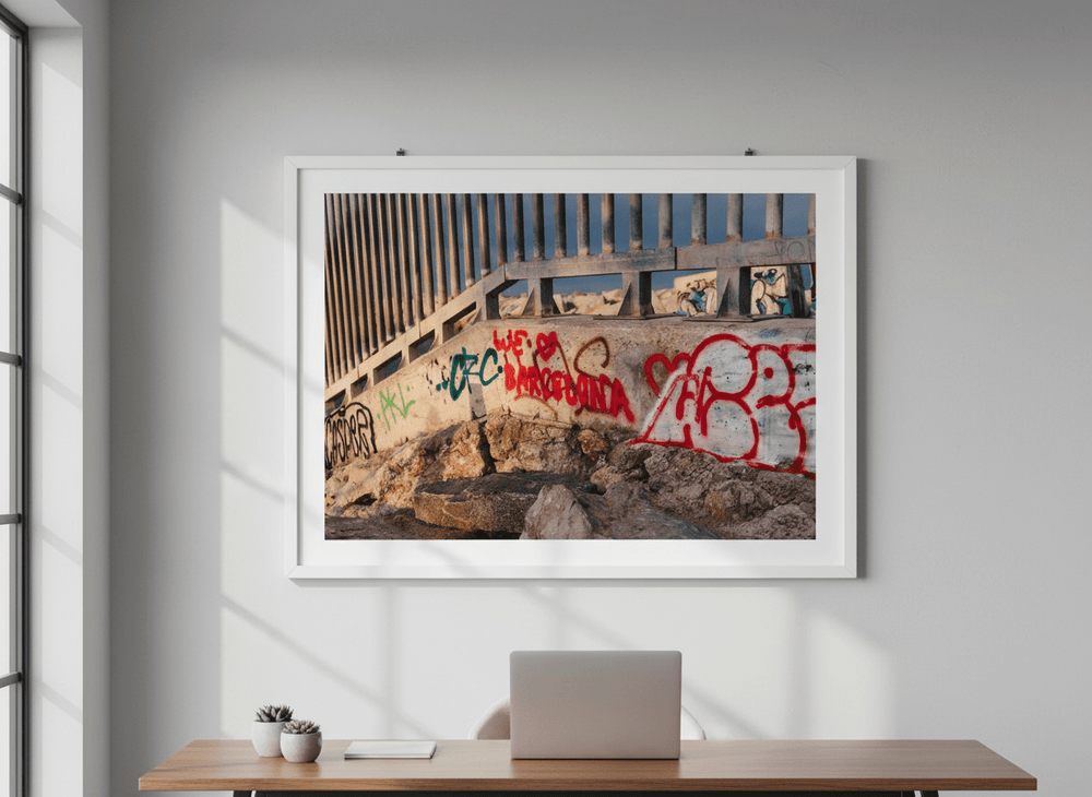 Contemporary wall art featured in a bright modern office workspace
