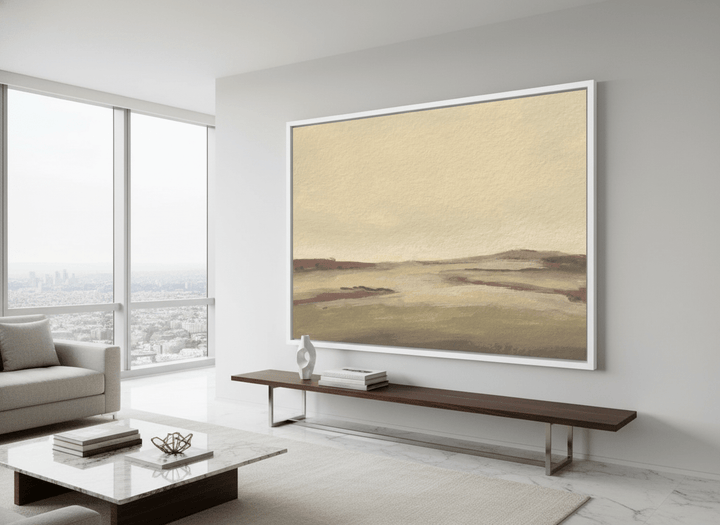 Monumental artwork centred on a feature wall in a luxe interior