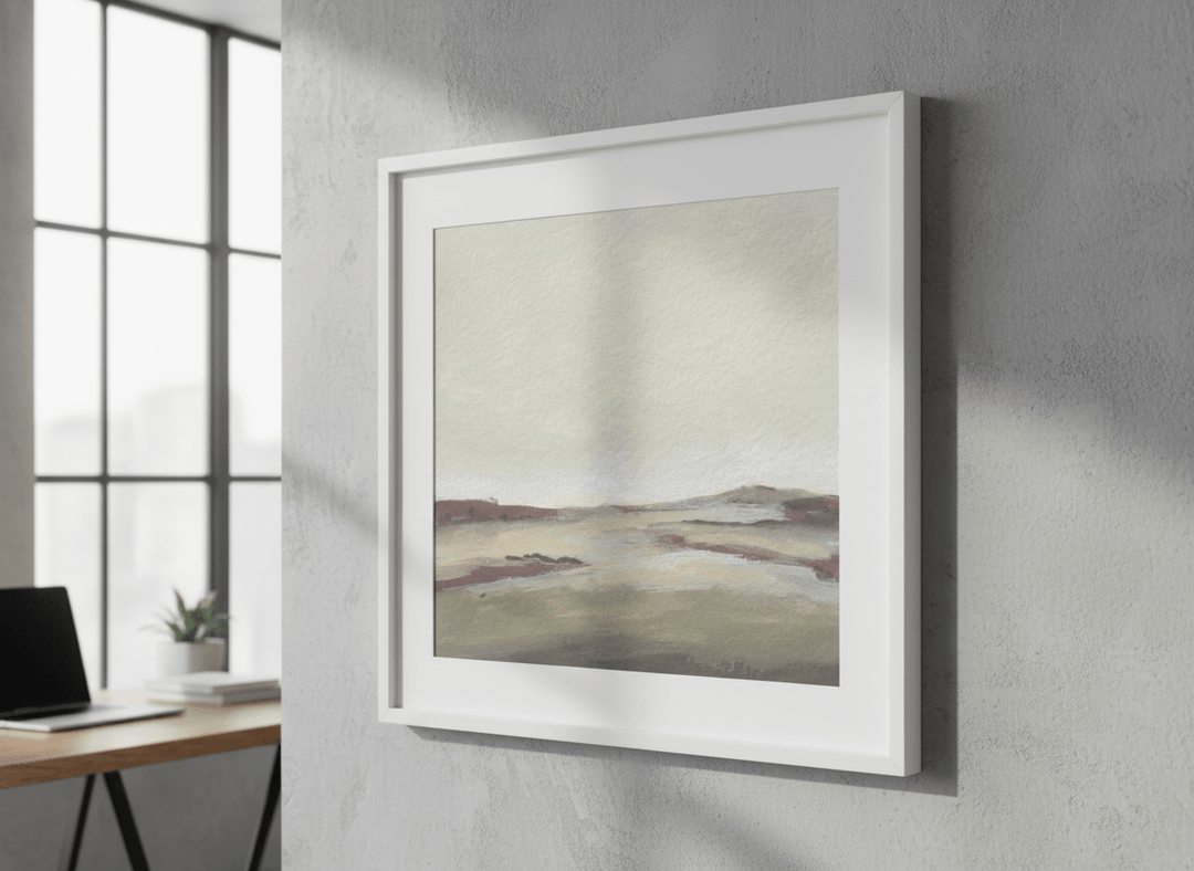 Contemporary wall art featured in a bright modern office workspace