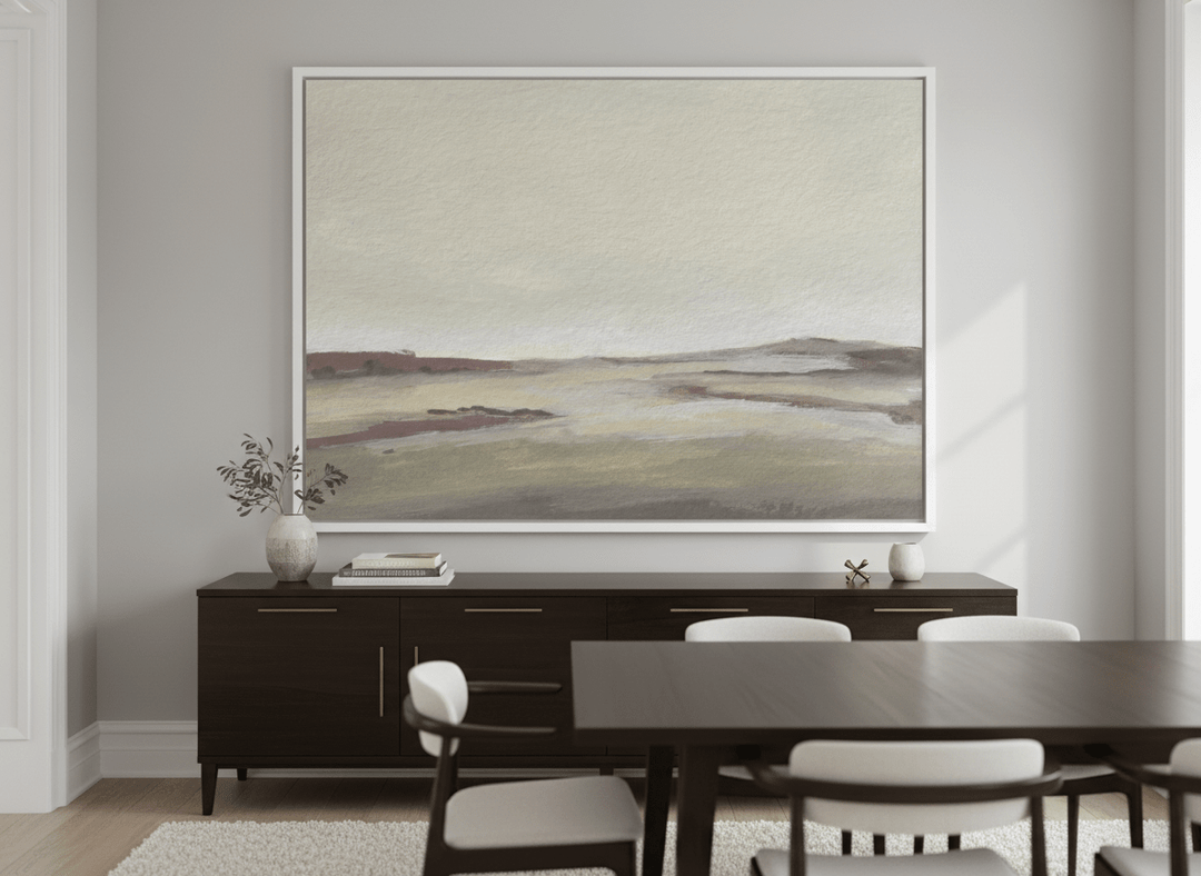Monumental artwork centred on a feature wall in a luxe interior
