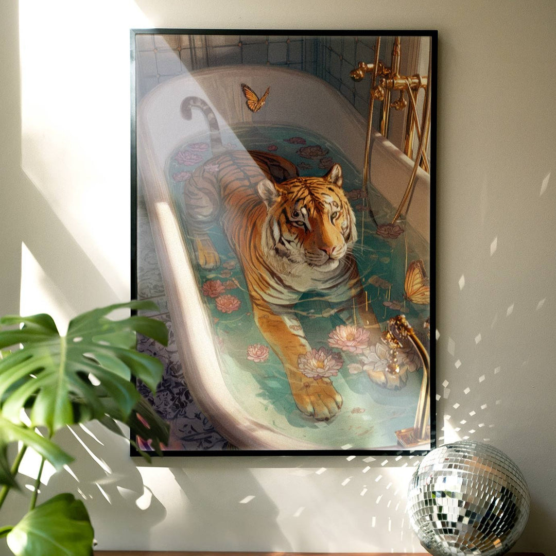 Bath of the Wild Tiger Wall Art Print wall - art - picture - poster