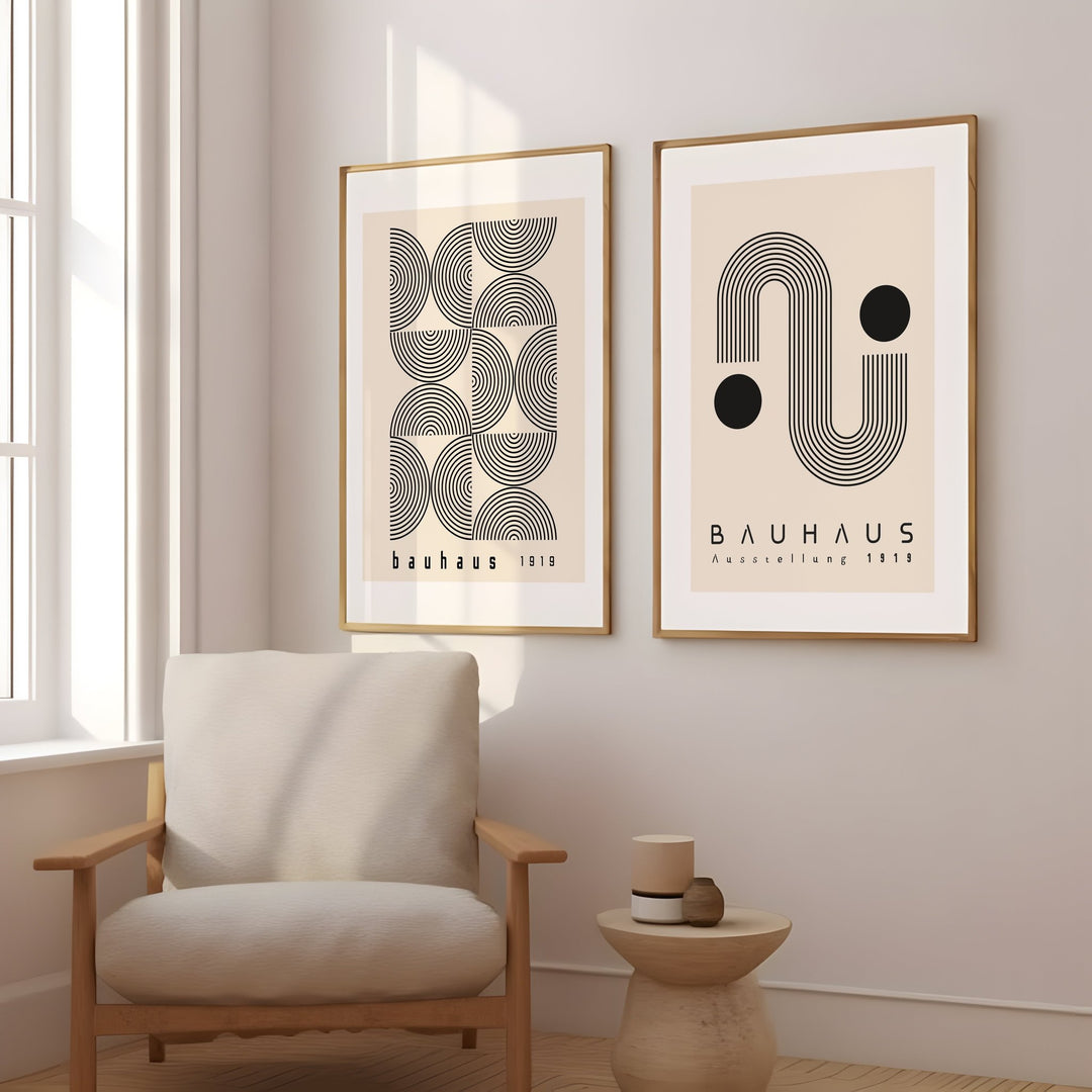 Bauhaus Abstract Line Art Work - Set of 2 Wall Art - Style My Wall