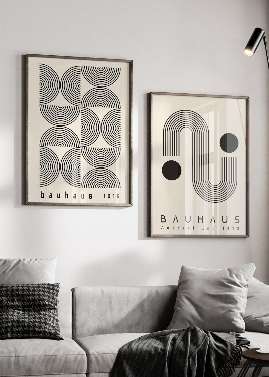 Bauhaus Abstract Line Art Work - Set of 2 Wall Art