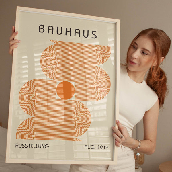 Bauhaus Abstract Orange Circles Meets Line Wall Art