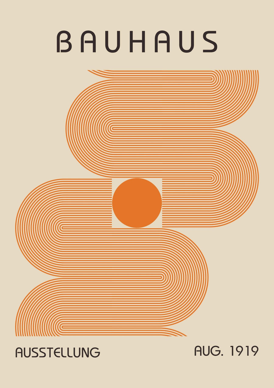 Bauhaus Abstract Orange Circles Meets Line Wall Art