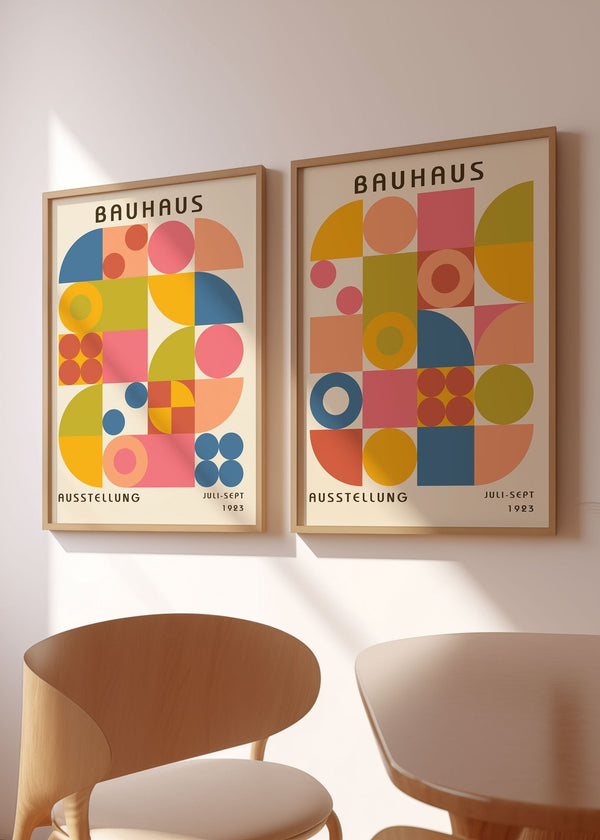 Bauhaus Colour Geometric Square Pattern Set of 2