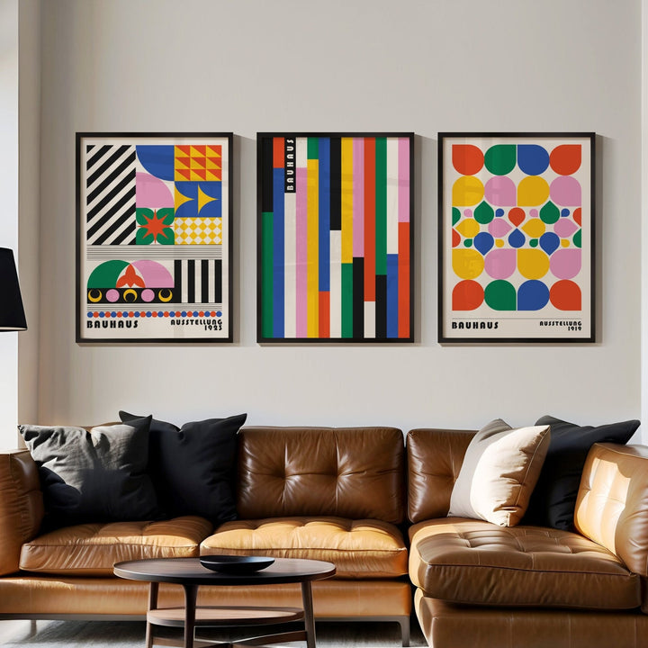 Bauhaus Coloured Maze Trio Abstract Wall Art Prints wall - art - picture - poster