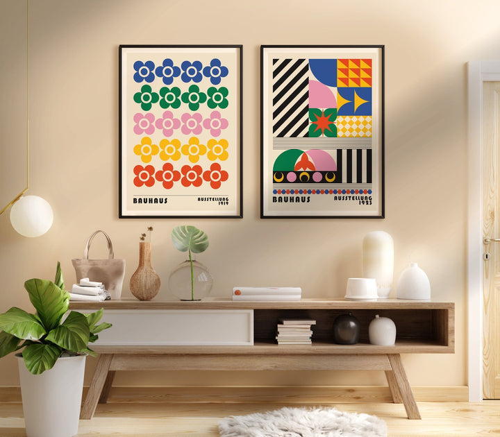Bauhaus Flower Maze Set of 2 Prints wall - art - picture - poster