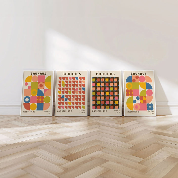 Bauhaus Gallery Set of 4 Repeating Colour Wall Art,livingrooom,timber border.