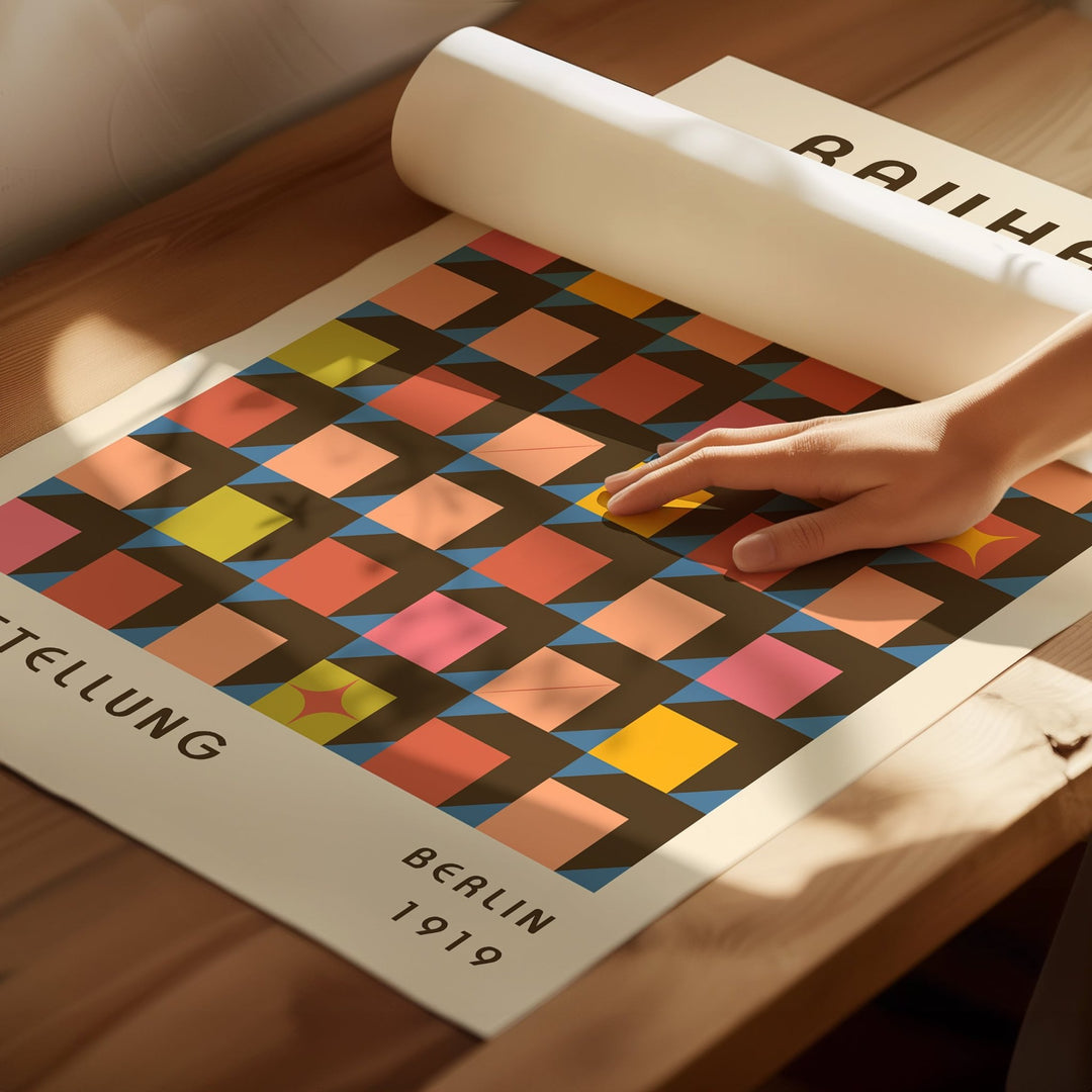 Bauhaus Gallery Set of 4 Repeating Colour Wall Art,livingrooom,timber border.