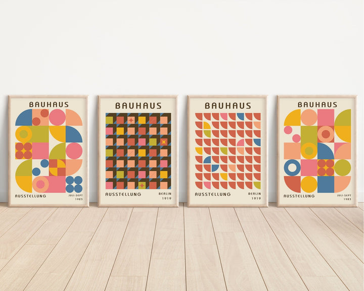 Bauhaus Gallery Set of 4 Repeating Colour Wall Art,livingrooom,timber border.