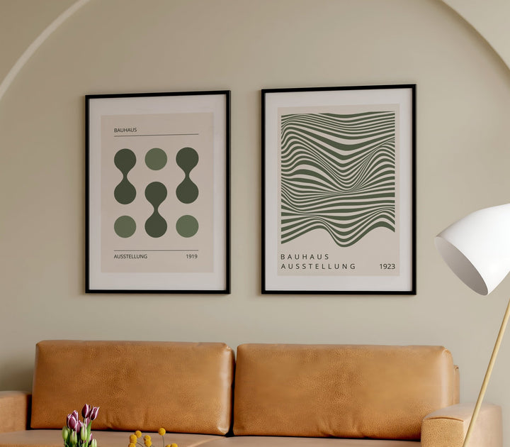 Bauhaus Green Drops & Striking Waves Pair wall - art - picture - poster