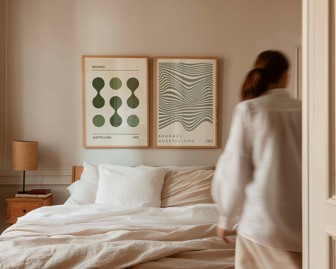 Bauhaus Green Drops & Striking Waves Pair wall - art - picture - poster