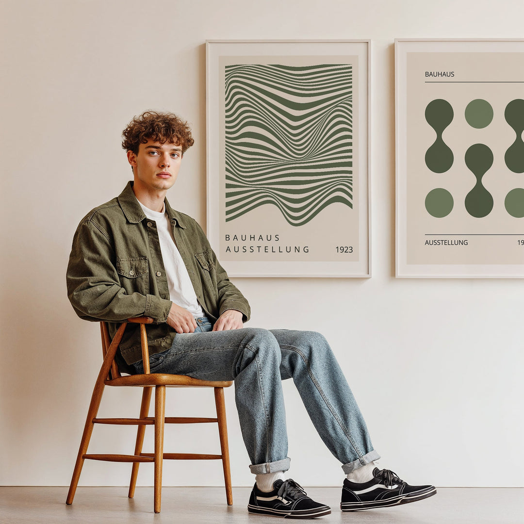 Bauhaus Green Drops & Striking Waves Pair wall - art - picture - poster