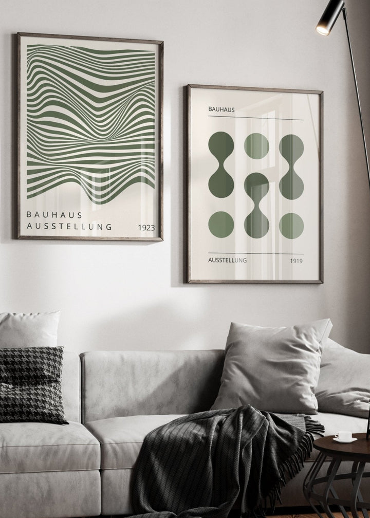 Bauhaus Green Drops & Striking Waves Pair wall - art - picture - poster