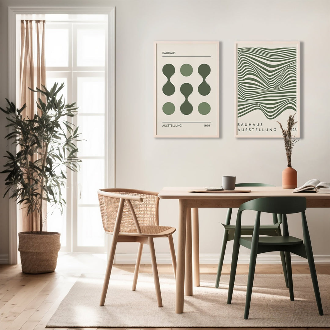 Bauhaus Green Drops & Striking Waves Pair wall - art - picture - poster