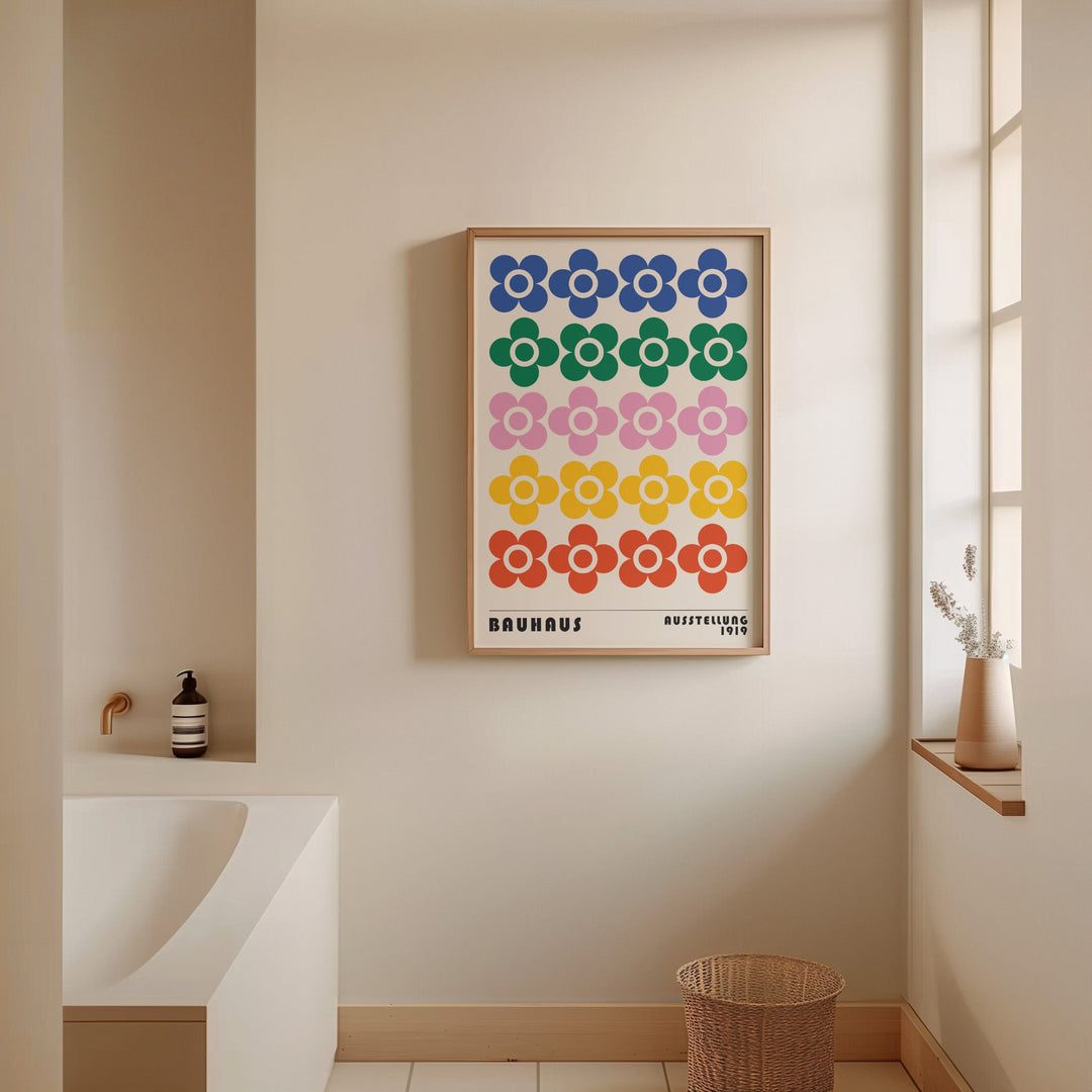 Bauhaus Retro Coloured Flowers Horizontal wall - art - picture - poster