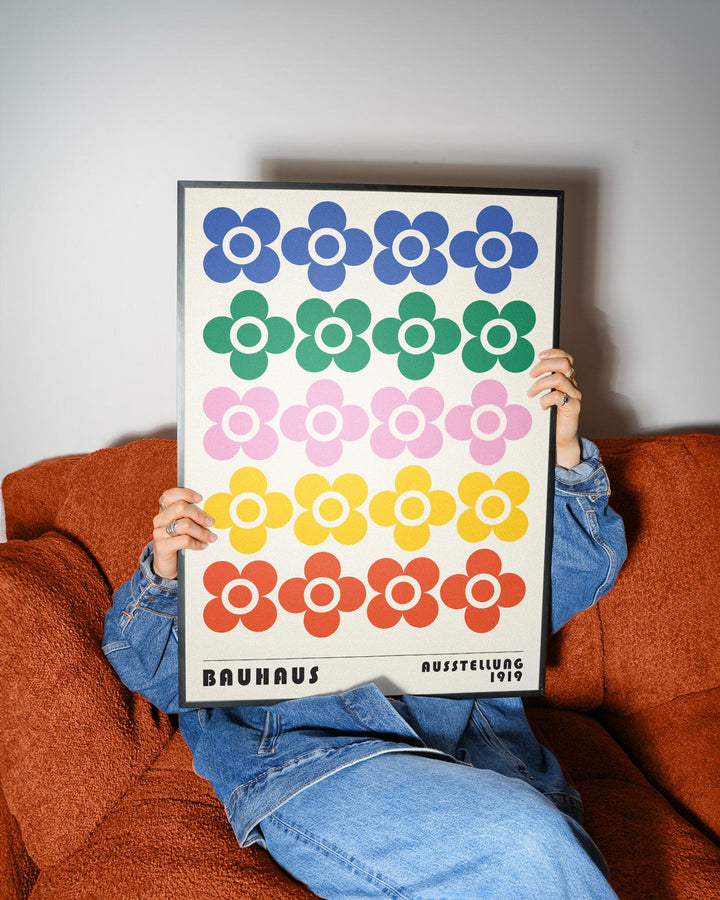 Bauhaus Retro Coloured Flowers Horizontal wall - art - picture - poster