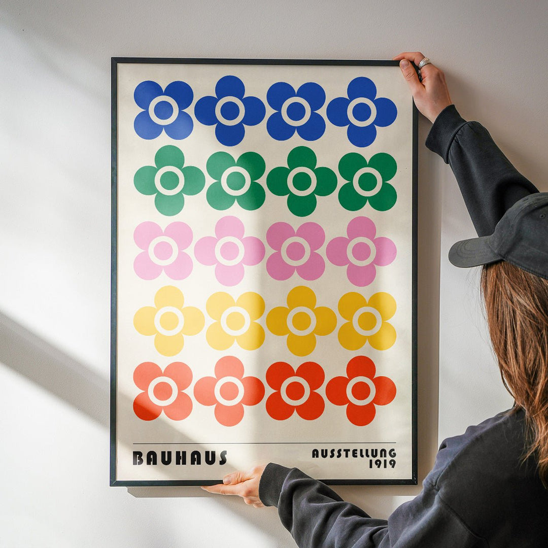 Bauhaus Retro Coloured Flowers Horizontal wall - art - picture - poster
