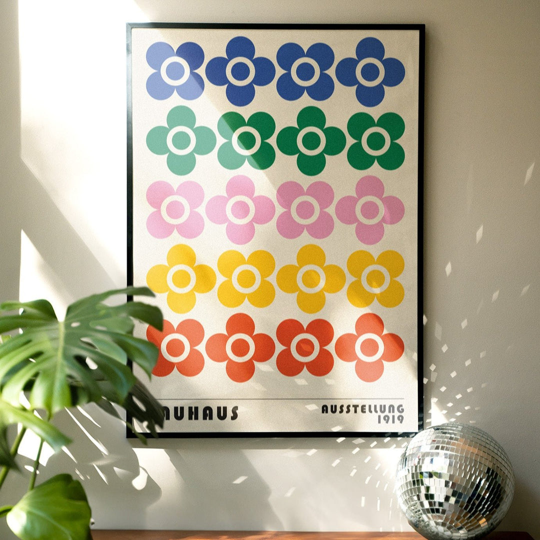 Bauhaus Retro Coloured Flowers Horizontal wall - art - picture - poster