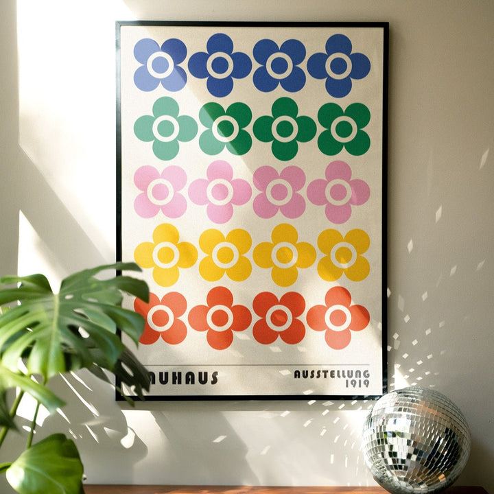 Bauhaus Retro Coloured Flowers Horizontal wall - art - picture - poster