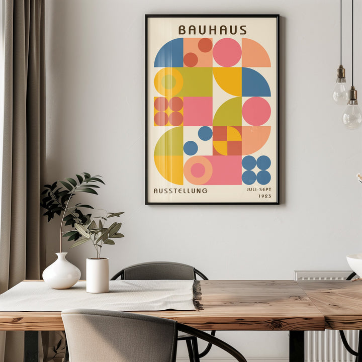 Bauhays Matrix Pattern Colours Wall Art,dining room,timber border
