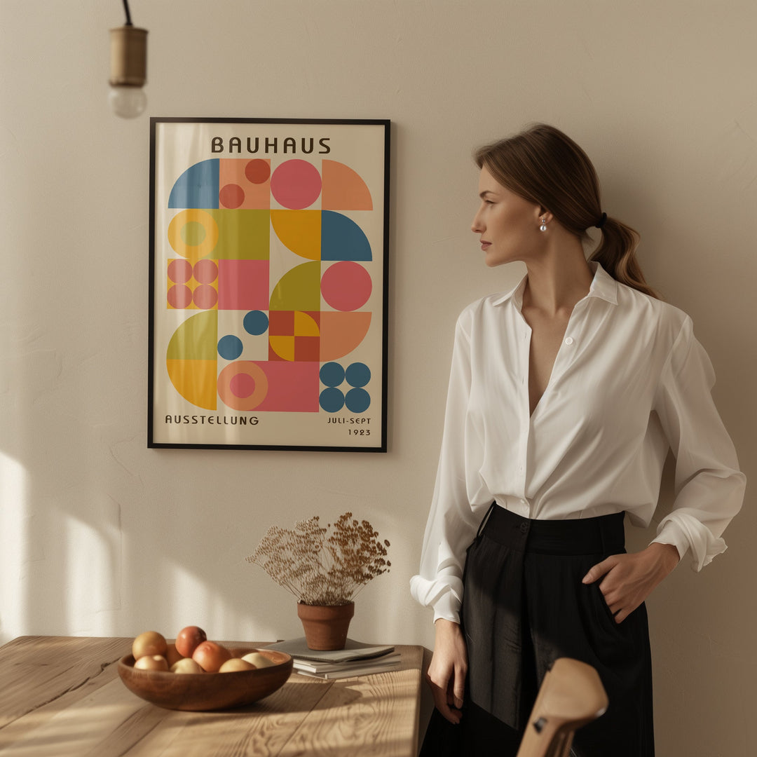 Bauhays Matrix Pattern Colours Wall Art,dining room,timber border