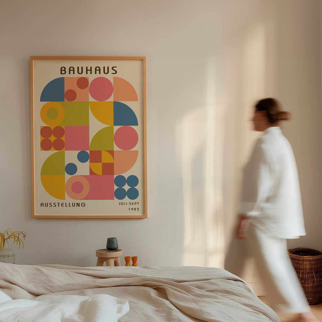 Bauhays Matrix Pattern Colours Wall Art,dining room,timber border