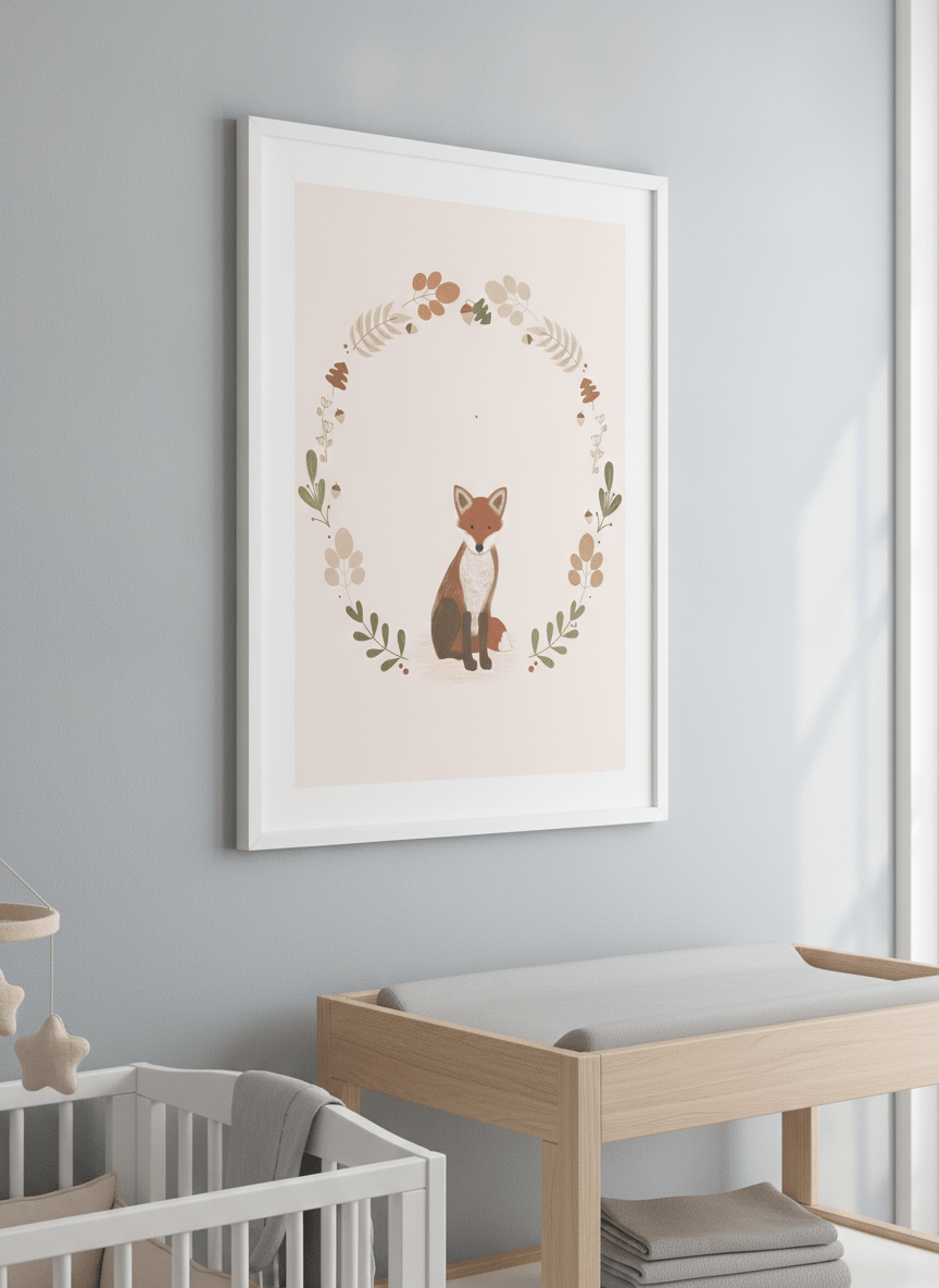 Soft neutral wall art styled in a serene nursery with pastel tones