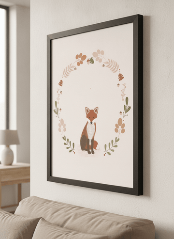 Minimalist artwork displayed in a calm, light-filled bedroom interior