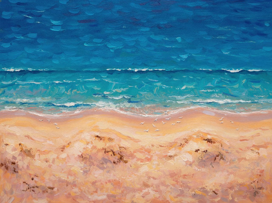 Beach Birds Eye Landscape Brushstrokes Painting Wall Art