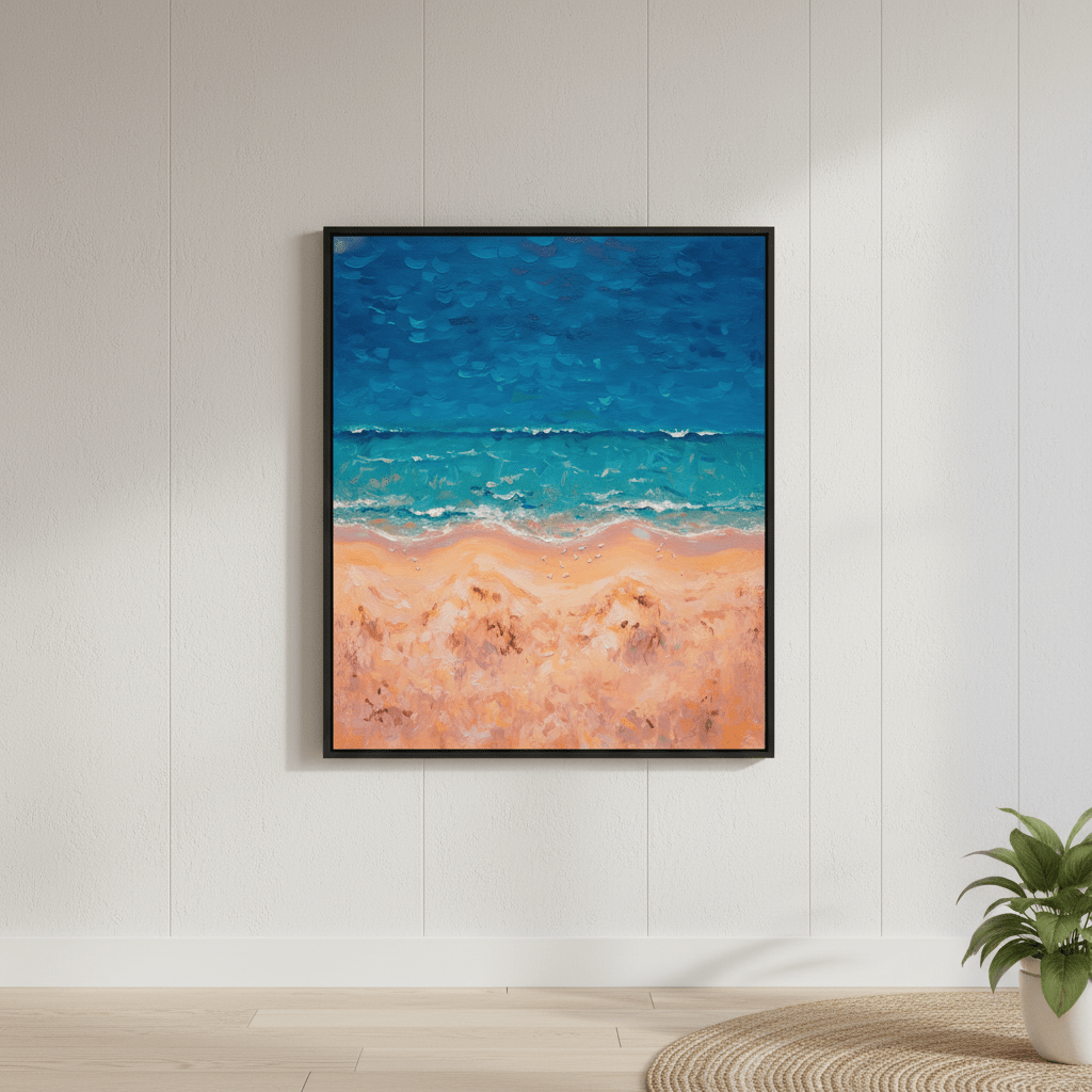 Beach Birds Eye Portrait Brushstrokes Painting Wall Art wall - art - picture - poster