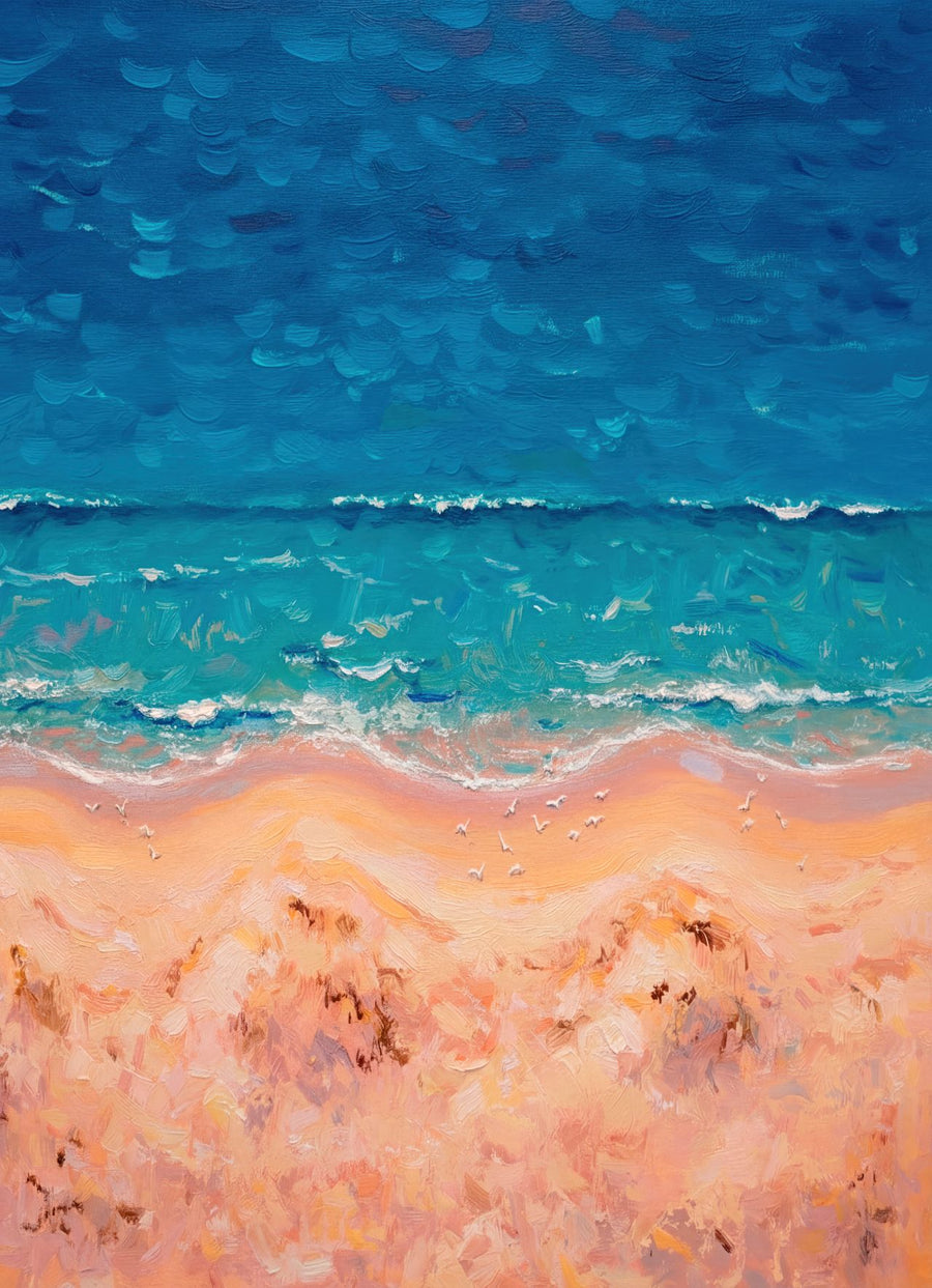 Beach Birds Eye Portrait Brushstrokes Painting Wall Art