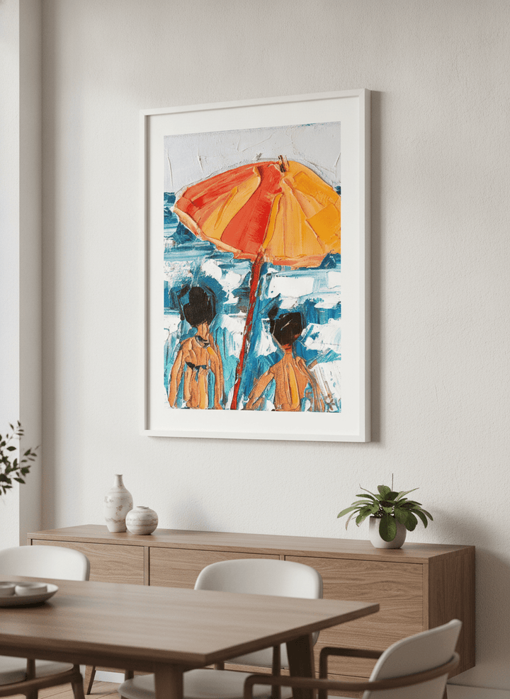 Wall art styled above a dining table in a contemporary home