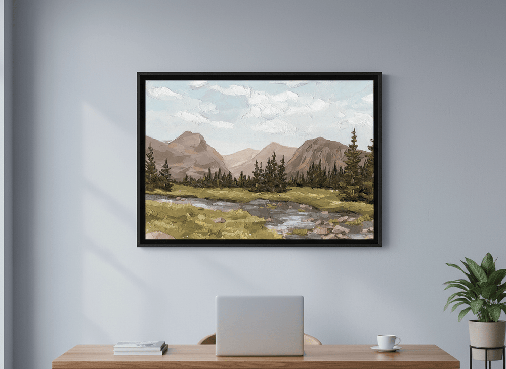 Contemporary wall art featured in a bright modern office workspace