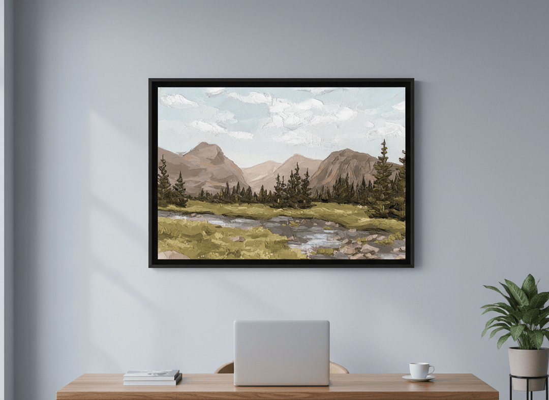 Contemporary wall art featured in a bright modern office workspace
