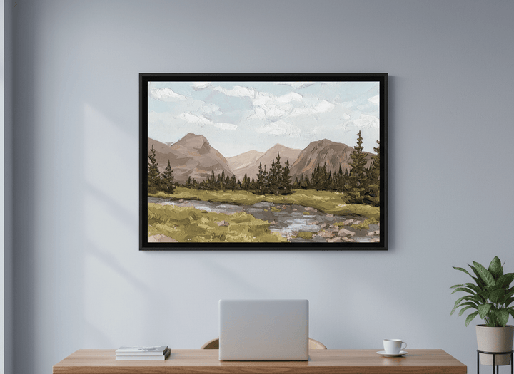 Contemporary wall art featured in a bright modern office workspace