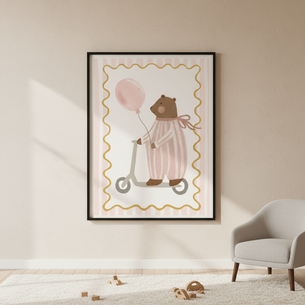 Bear with Pink Balloon by Menina Lisboa wall - art - picture - poster