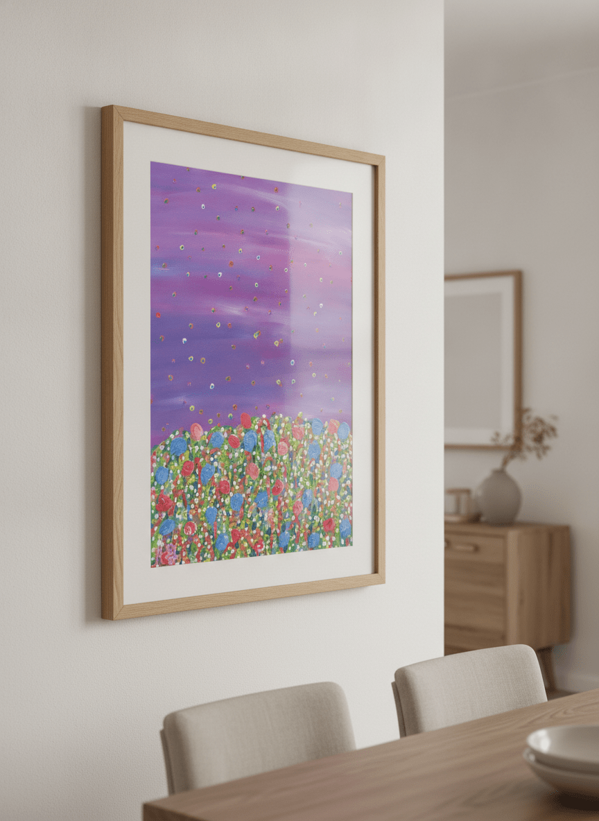 Wall art styled above a dining table in a contemporary home