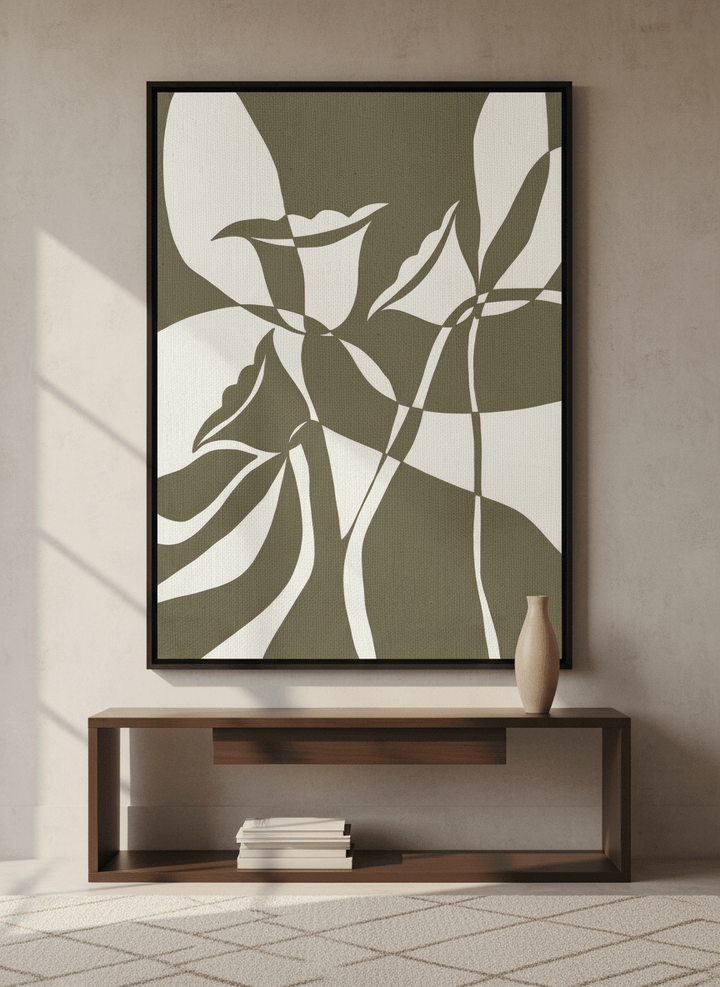 Monumental artwork centred on a feature wall in a luxe interior
