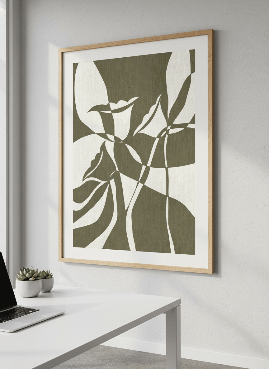 Contemporary wall art featured in a bright modern office workspace