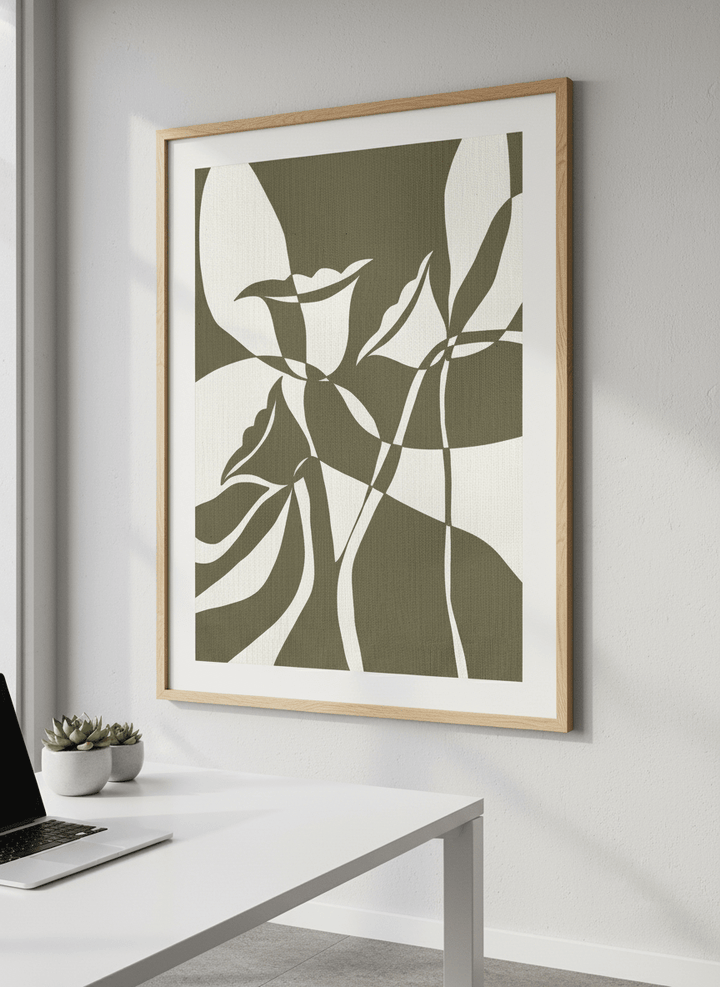 Contemporary wall art featured in a bright modern office workspace