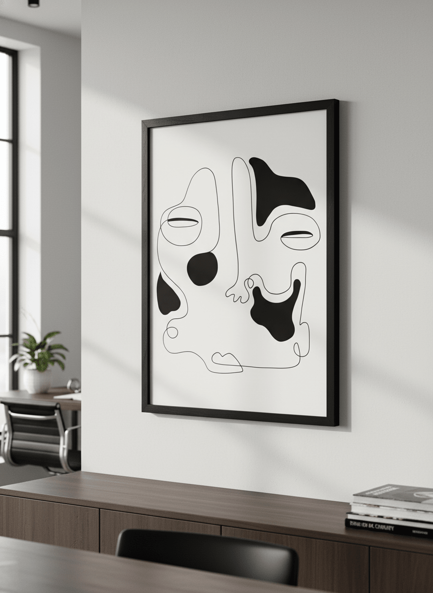 Contemporary wall art featured in a bright modern office workspace